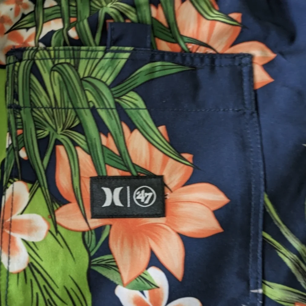 Hurley '47 Brand Detroit Tigers Blue Hawaiian Swim Trunks 3 Pocket 17 in 032026 - Picture 6 of 10